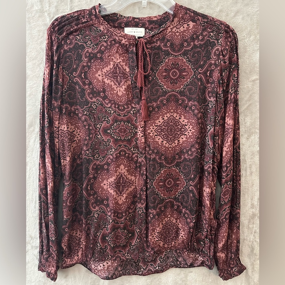 Lucky Brand Burgundy Top Small‎ Floral Boho
